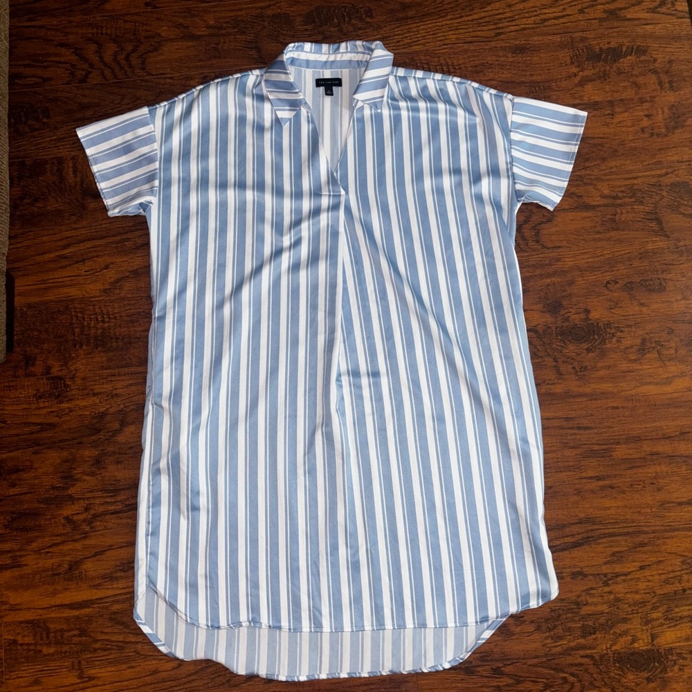 The Limited Women’s Baby Blue White Striped Short-Sleeve Long Shirt Mini Dress